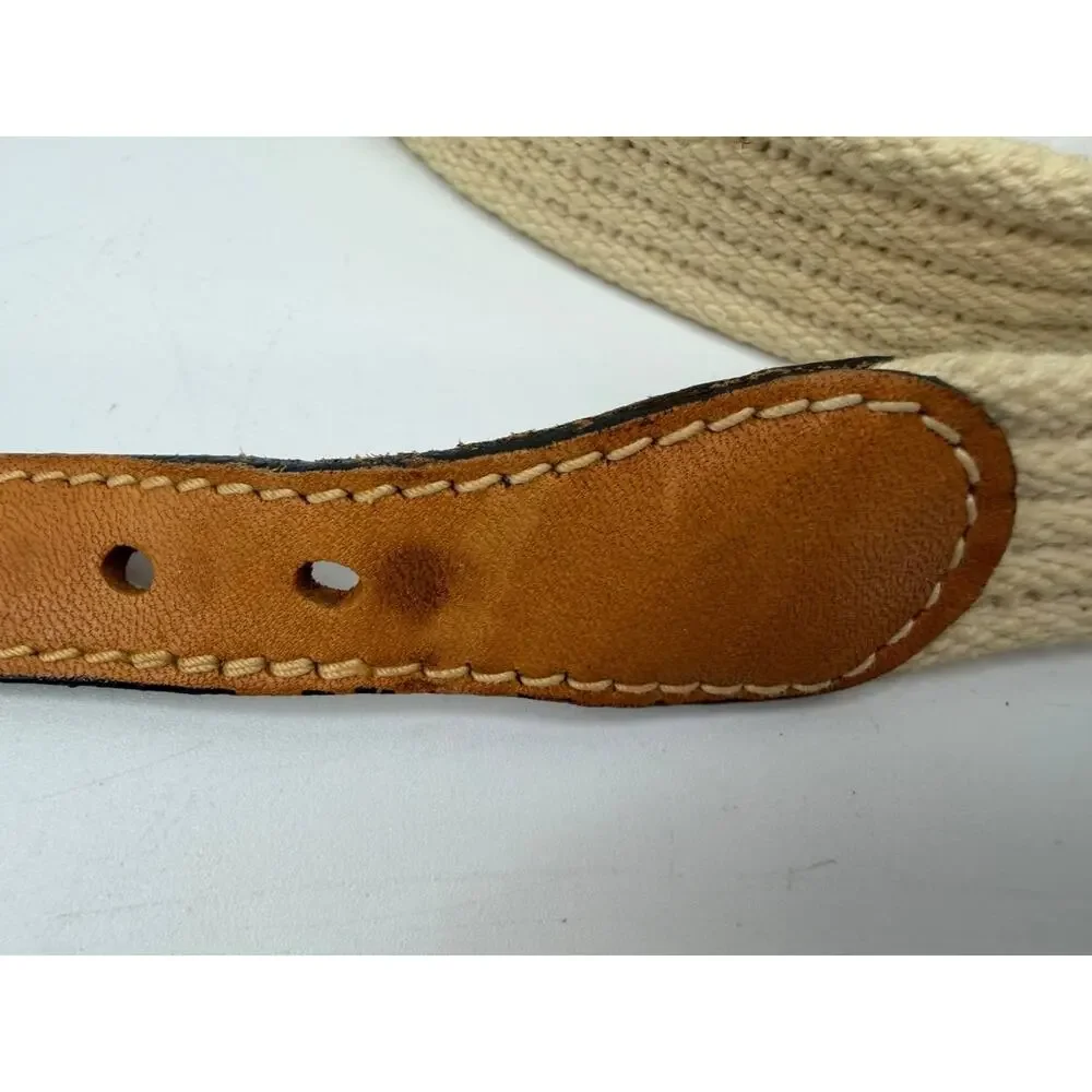 Vintage Jordache Canvas Leather Belt Cream Tan Brass Buckle Unisex USA